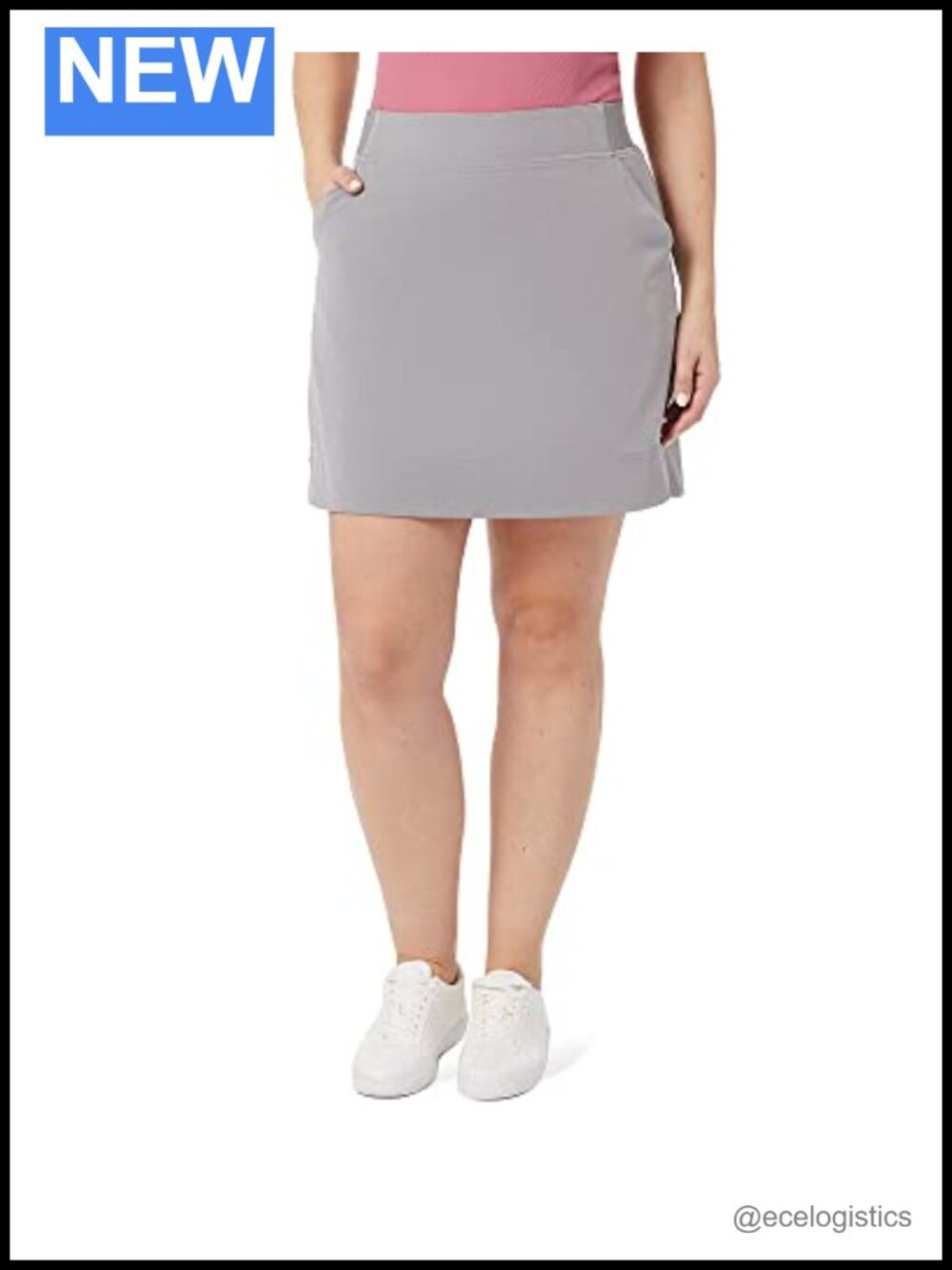 Women's Stretch Woven Skort Slip-On Elastic Waistband Side Zip Pocket